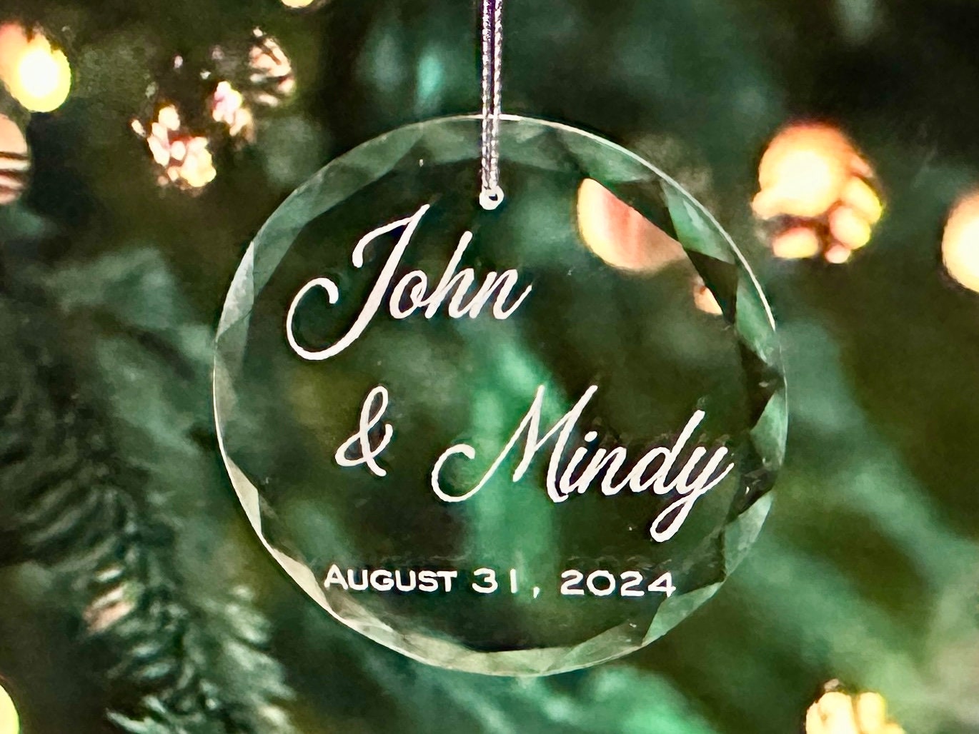 Custom Crystal Ornament Personalized with Your Names and Special Date