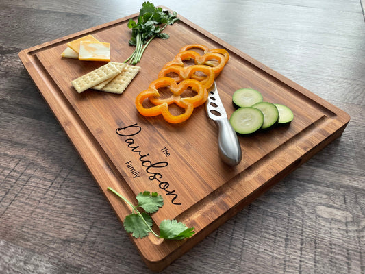 Personalized Cutting Board, Wedding Gift, Custom Bamboo Charcuterie Board, Bridal Shower Gift, Engraved Engagement Present,Realtor Closing Gift