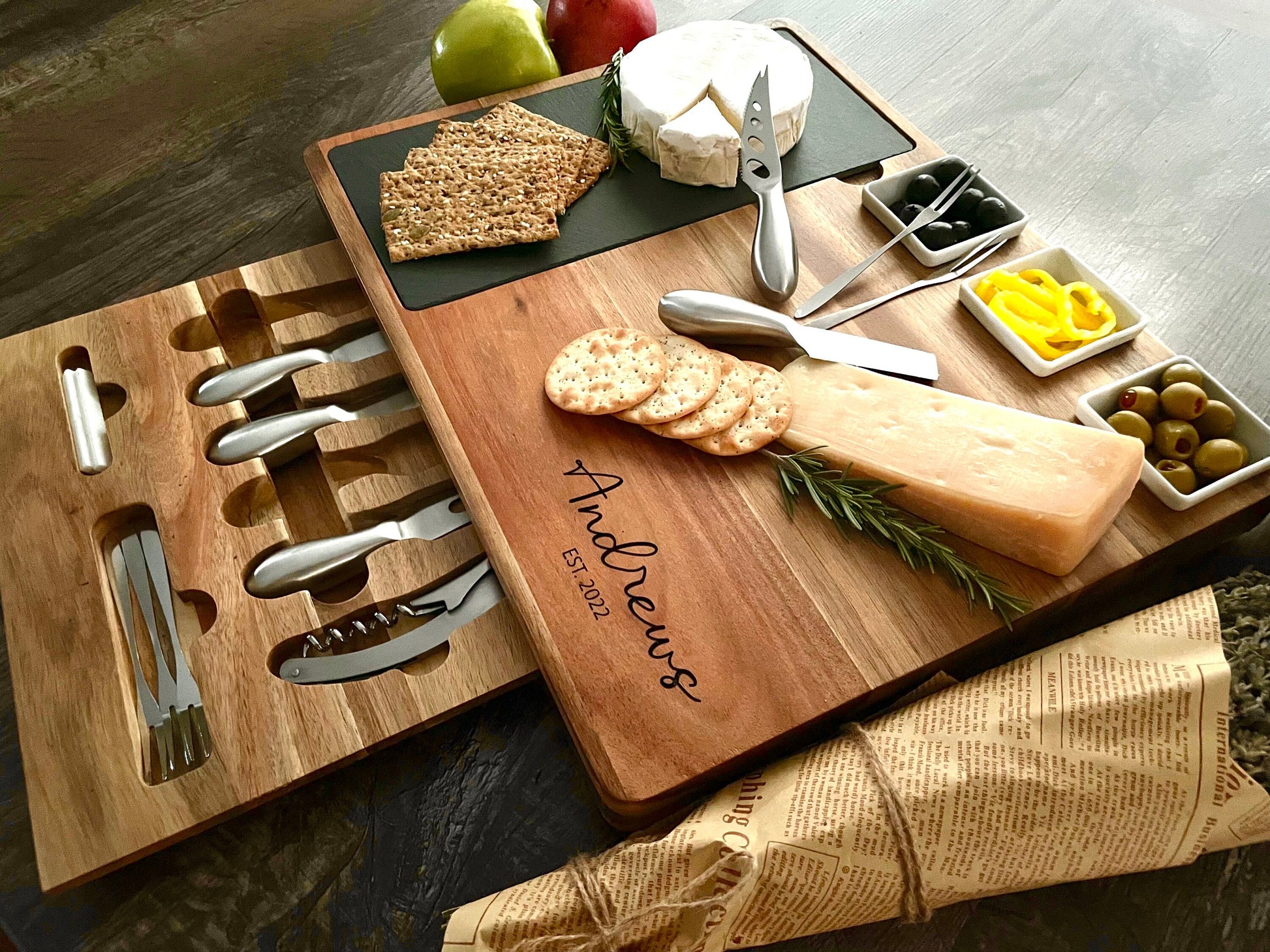 Personalized Custom Created Knife and Cutting Board Set